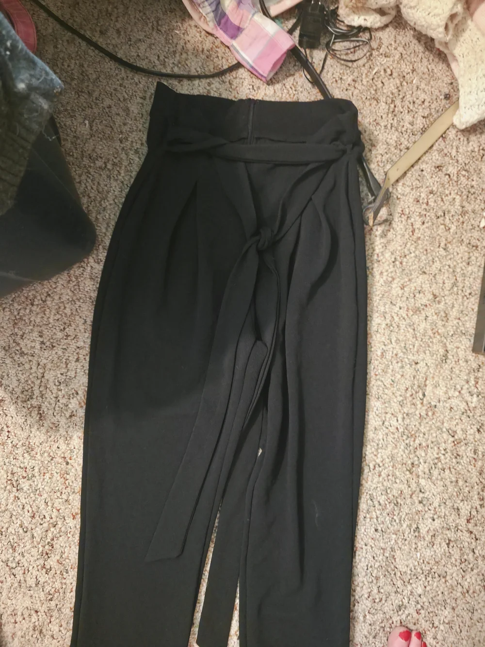 2 High-Waist Paperbag Tie Pants - Black & Blush